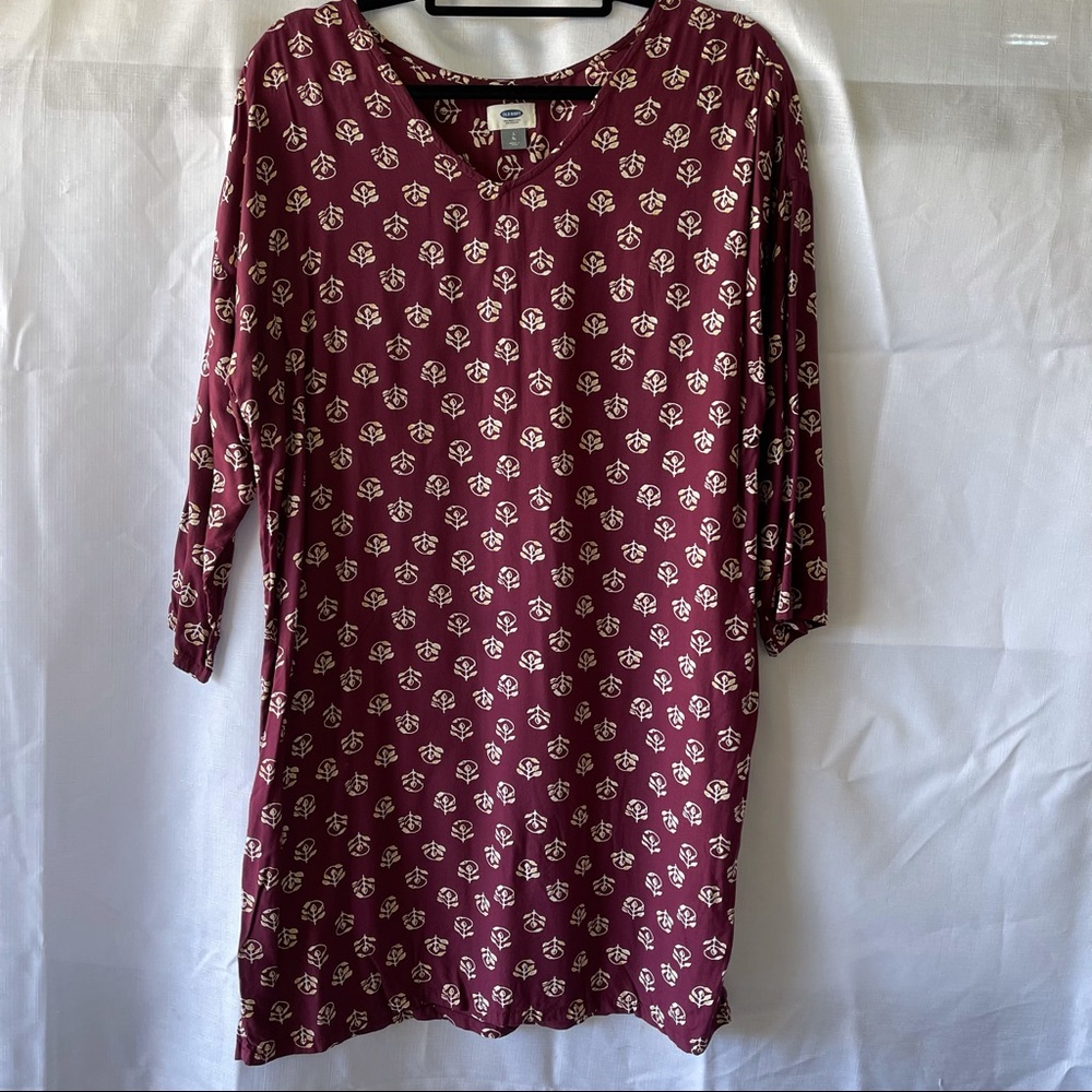 Old Navy cranberry floral leaf print‎ dress large
